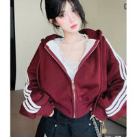 Áo khoác nỉ , áo nữ ngắn, cánh dơi form bosy, 3sọc tay, nón cực to rộng 2 lớp cùng , có túi trong   🌈màu: đen, kem, đô