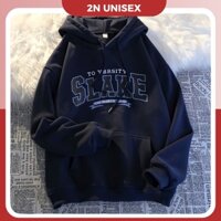 Áo khoác nỉ bông cotton dày mịn - hoodie form rộng unisex slake- 2N Unisex - Xanh đen