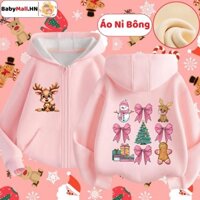 Áo khoác nỉ bông hình Noel Mừng Giáng Sinh bé trai bé gái BABYMALL, áo nỉ có mũ và khóa kéo cho bé