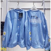 Áo khoác nỉ cadigan hoa cúc cao cấp chất nỉ cotton cao cấp - vàng