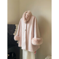 Áo khoác nỉ cao cấp giàu có áo choàng giữ ấm dày dặn mẫu mới thu đông áo khoác len cổ lông nữ