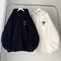 Áo Khoác Nỉ Cặp Đôi Nam Nữ Thêu Trái Tim Phối Khóa Kéo Có Nón Trùm Đầu Chống Nắng Tốt 38-65kg