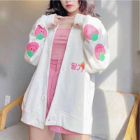 ÁO KHOÁC NỈ CARDIGAN TRÁI DẤU - HỒNG