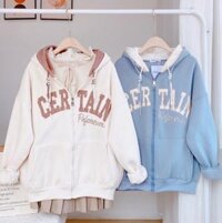 Áo khoác nỉ CERTAIN kéo khóa ảnh thật, Áo Khoác hoodie Mũ Nỉ CERTAIN from rộng unisex ulzzang phong cách hàn quốc, Áo khoác nỉ, áo kiểu dáng hoodie form rộng cho nam nữ in chữ đẹp - XANH NGỌC - FreeSize 40kg--->70kg