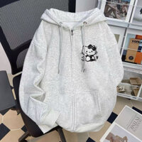 Áo Khoác Nỉ Cho Nữ Hình In Hello Kitty Màu Đen Form Rộng
