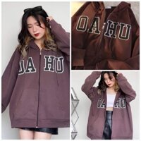 Áo khoác nỉ Chữ OAHU Dáng rộng Unisex, Áo khoác mùa đông Nam nữ chất nỉ dày dặn, tay bồng