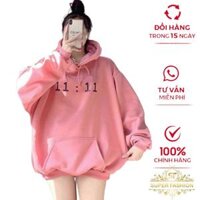 Áo Khoác Nỉ chui Đầu Nữ in Giờ Nón Lướn Trùm Đầu Form Rộng Che Nắng Tốt Thời Trang FASHION - hồng - M