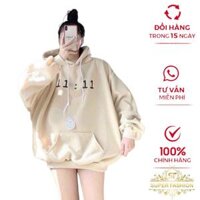 Áo Khoác Nỉ chui Đầu Nữ in Giờ Nón Lướn Trùm Đầu Form Rộng Che Nắng Tốt Thời Trang FASHION - be - M