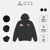 Áo khoác nỉ cotton logo thêu Barcelona khoá kéo