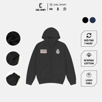 Áo khoác nỉ cotton logo thêu Real Madrid 2rd khoá kéo