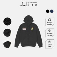 Áo khoác nỉ cotton logo thêu Real Madrid khoá kéo