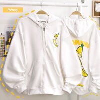 Áo khoác nỉ dây kéo form rộng BANANA ulzzang ẢNH THẬT - Trắng,M