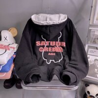 Áo Khoác Nỉ Gấu SATUDR OREAN AGE Cặp Nam Nữ Siêu Xinh - Hoodie Có Dây Kéo Nón 2 Lớp Kiểu Rộng Unisex -Chống Nắng - Đen - size L