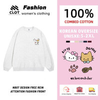 Áo Khoác nỉ Hello Kitty nữ Xám CLOT form rộng hàn quốc áo sweater fashion local brand