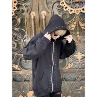 Áo khoác nỉ hoodie đính đinh mũ dây rút siêu ấm áp form rộng nam nữ mặc đôi thơi trang cá tính