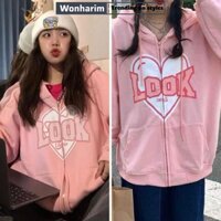 Áo khoác nỉ hoodie LOOK form thụng siêu cute nữ🌸[wonharim]🌸Áo phông dáng rộng dễ thương 21422
