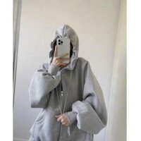 Áo khoác nỉ hoodie trơn Unisex - Tay Phồng dài form rộng có mũ dáng suông ulzzang nam nữ U453 - XÁM - L