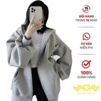 Áo khoác nỉ hoodie trơn Unisex GOLDEN DREAM tay phồng dài form rộng có mũ dáng suông ulzzang nam nữ - XÁM - L