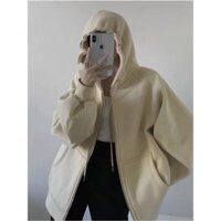 Áo khoác nỉ hoodie trơn Unisex - Tay Phồng dài form rộng có mũ dáng suông ulzzang nam nữ U453 - CAFE - M