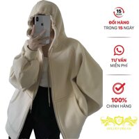 Áo khoác nỉ hoodie trơn Unisex GOLDEN DREAM tay phồng dài form rộng có mũ dáng suông ulzzang nam nữ - KEM - XL
