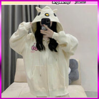 Áo khoác nỉ hoodie zip mũ tai mèo kitty hồng chữ best dễ thương
