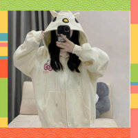 Áo khoác nỉ hoodie zip mũ tai mèo kitty hồng chữ best dễ thương G8
