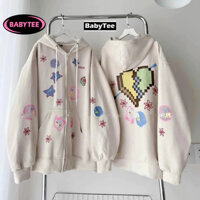 Áo Khoác NỈ ICON EATILEXD HỌA TIẾT In Hình Tim Nỉ Bông Dày Dặn, Áo Khoác Dây Kéo Nam Nữ Có Mũ 2 Túi Form Rộng BABYTEE