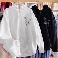 Áo Khoác Nỉ In Hình Đôi Bạn Thân Zip TRẮNGĐEN From Rộng Unissex - Trắng