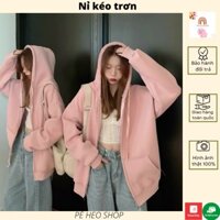 Áo khoác nỉ khóa kéo 🌸 Áo khoác hoodie dây kéo zip Trơn KNN40 nam nữ form rộng Unisex chất nỉ ngoại 2 lớp dày dặn