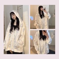 Áo Khoác Nỉ Khoá Kéo Gấu Trắng Viền Đen Unisex Form Rộng (Kèm Ảnh Thật)