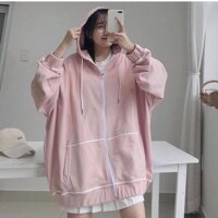 Áo khoác nỉ kiểu dáng hoodie form rộng cho nữ chạy viền kẻ độc đáo - HỒNG - S