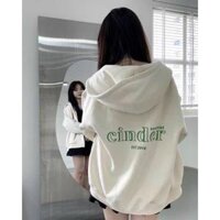 Áo Khoác Nỉ Lót Bông Dây Kéo in chữ CINDER form rộng ullzang Unisex shop - KEM - SIZE M
