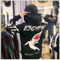 Áo Khoác Nỉ Mũ 2 Lớp Philippss Phối Hình Cá Mập Thêu To Sau Lưng Siêu Hot