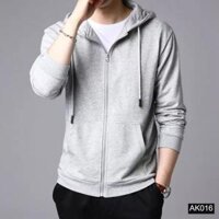 Áo Khoác Nỉ Nam Cao Cấp - Vải Nỉ Nhập Mặt Thoáng Mát,Có Nón Che Rộng Cao Cấp AK016 - Xám Khói,M45-55KG