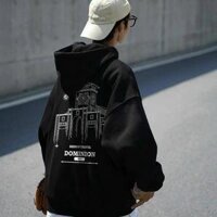 Áo khoác nỉ nam form rộng đẹp in hinh chợ BẾN THÀNH sài gòn DOMINI mẫu mới - ĐEN - SIZE L