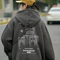 Áo khoác nỉ nam form rộng đẹp in hinh chợ BẾN THÀNH sài gòn DOMINI mẫu mới - XÁM - SIZE L