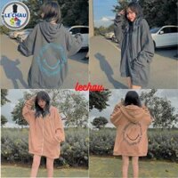Áo khoác nỉ  nam nữ form rộng có dây kéo ulzzang unisex nhiều mẫu chất nỉ bông cao cấp giá rẻ đẹp, style HÀN - SMILE NÂU FREESIZE