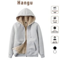 Áo khoác nỉ nam nữ lót lông cừu dày dặn, ấm áp, áo khoác hoodie có mũ phối dây bản to phong cách Hàn Quốc - Hàng mới về