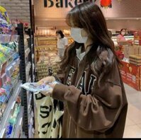 Áo khoác nỉ nam nữ YEAH màu nâu tây phom rộng có mũ khóa kéo zip hàn quốc - Nâu - L