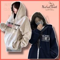 Áo khoác nỉ ngoại dây kéo có nón in chữ  BCKR R unisex nam nữ