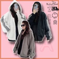 Áo khoác nỉ ngoại dây kéo sọc tay có nón unisex ulzzang nam nữ