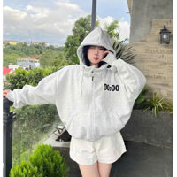 Áo khoác nỉ ngoại nữ CỔ CÚC BẤM phong cách cute hàn quốc, Áo Khoác Nỉ Boxy Thêu 00:00 Form Rộng VA