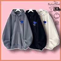 Áo khoác nỉ ngoại thêu tim derrero có nón khoá zip unisex ulzzang nam nữ