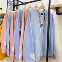 Áo khoác nỉ nữ dây kéo form rộng , áo khoác nỉ nữ in hình họa tiết hoa cúc - TH12