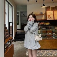 Áo khoác nỉ nữ họa tiết tay chạy sọc 2 màu xám đen - Màu Xám - M