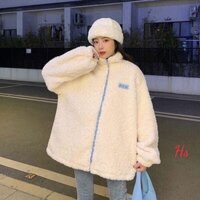 Áo Khoác Nỉ Nữ Lông Cừu Thêu Chữ CB  Dài Tay Khóa Kéo Thời Trang Sành Điệu