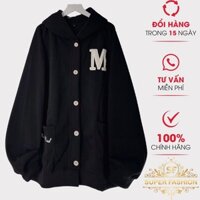 Áo Khoác Nỉ Nút SUPER FASHION Thêu Chữ M Nón 2 Lớp Cao Cấp