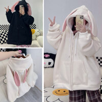 Áo Khoác Nỉ Phối Tai Thỏ Hồng Nữ .Hoodie zip mũ rộng chất nỉ 2 da dày dặn ấm áp phong cách trẻ trung dễ thương 2024