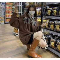 Áo Khoác Nỉ SG FASHION nam nữ YEAH màu nâu tây phom rộng có mũ khóa kéo zip