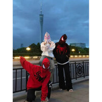 Áo khoác nỉ Spider màng nhện siêu nhân, Áo hoodie mũ khoá zíp trùm đầu hình người nhện form rộng nam nữ cá tính tree2023